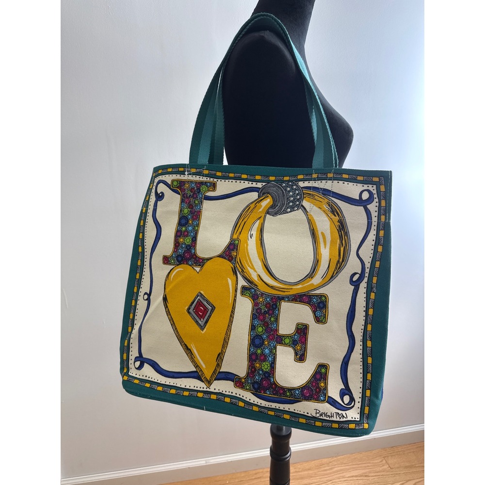 Brighton Tote Bag Teal Love Heart Gem Canvas Artistic Maximalist